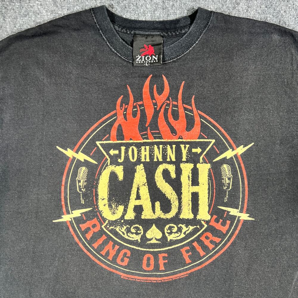 Y2K Johnny Cash Ring Of Fire Band T-Shirt Large Black